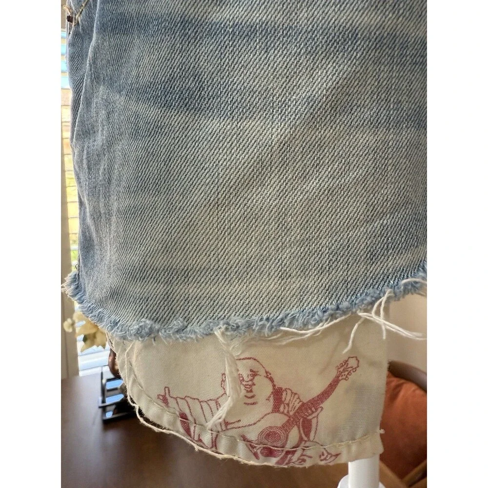Y2K True Religion Cutoff Mini Skirt Cyberpunk Rocker Denim Low Rise repurposed
